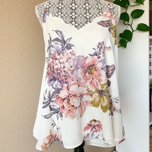 Nine Britton, White and Floral Tank, size XL